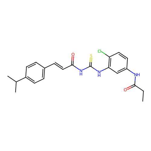 (E)-N-((2-chloro-5-propionamidophenyl)carbamothioyl)-3-(4-isopropylphenyl)acrylamide structure