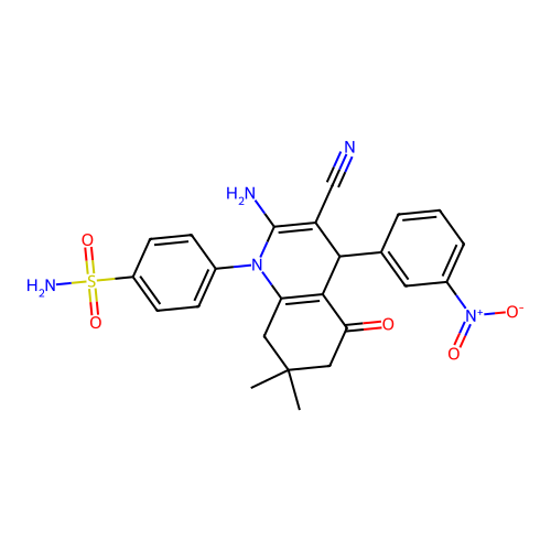4-[2-amino-3-cyano-7,7-dimethyl-4-(3-nitrophenyl)-5-oxo-5,6,7,8-tetrahydroquinolin-1(4H)-yl]benzenesulfonamide structure