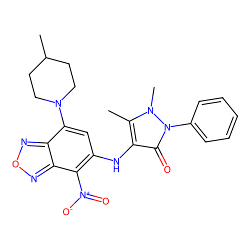 1,5-dimethyl-4-((7-(4-methylpiperidin-1-yl)-4-nitrobenzo[c][1,2,5]oxadiazol-5-yl)amino)-2-phenyl-1H-pyrazol-3(2H)-one structure