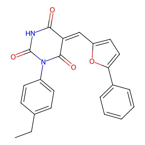 (5Z)-1-(4-ethylphenyl)-5-[(5-phenylfuran-2-yl)methylidene]-1,3-diazinane-2,4,6-trione structure
