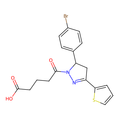 5-[5-(4-bromophenyl)-3-(thiophen-2-yl)-4,5-dihydro-1H-pyrazol-1-yl]-5-oxopentanoic acid structure