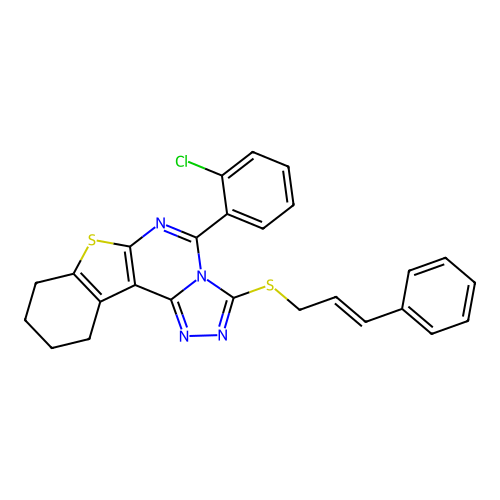 5-(2-chlorophenyl)-3-(cinnamylthio)-8,9,10,11-tetrahydrobenzo[4,5]thieno[3,2-e][1,2,4]triazolo[4,3-c]pyrimidine structure