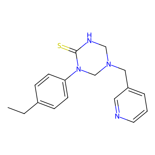 1-(4-Ethylphenyl)-5-(pyridin-3-ylmethyl)-1,3,5-triazinane-2-thione structure