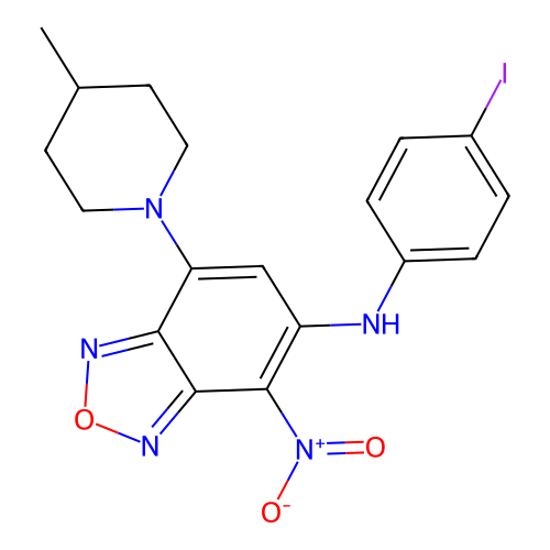 N-(4-iodophenyl)-7-(4-methylpiperidin-1-yl)-4-nitro-2,1,3-benzoxadiazol-5-amine structure