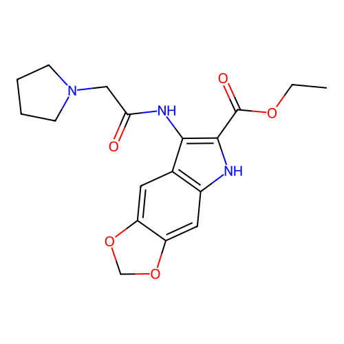 ethyl 7-[(2-pyrrolidin-1-ylacetyl)amino]-5H-[1,3]dioxolo[4,5-f]indole-6-carboxylate structure
