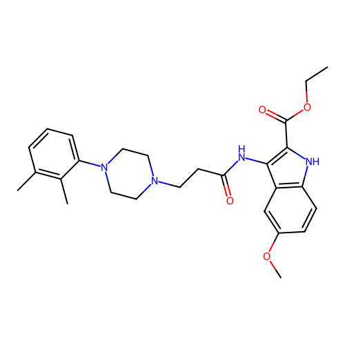 Ethyl 3-[3-[4-(2,3-dimethylphenyl)piperazin-1-yl]propanoylamino]-5-methoxy-1H-indole-2-carboxylate structure