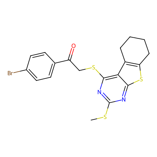 1-(4-bromophenyl)-2-((2-(methylthio)-5,6,7,8-tetrahydrobenzo[4,5]thieno[2,3-d]pyrimidin-4-yl)thio)ethanone structure