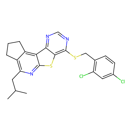7-((2,4-dichlorobenzyl)thio)-4-isobutyl-2,3-dihydro-1H-cyclopenta[4',5']pyrido[3',2':4,5]thieno[3,2-d]pyrimidine structure