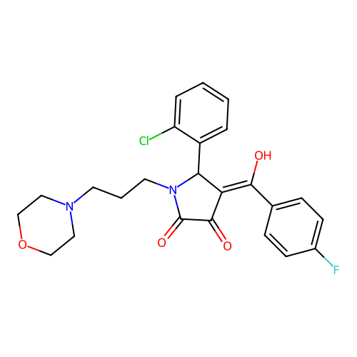 (4E)-5-(2-chlorophenyl)-4-[(4-fluorophenyl)(hydroxy)methylidene]-1-[3-(morpholin-4-yl)propyl]pyrrolidine-2,3-dione structure