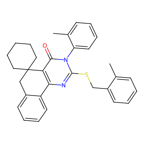 2-((2-methylbenzyl)thio)-3-(o-tolyl)-3H-spiro[benzo[h]quinazoline-5,1'-cyclohexan]-4(6H)-one structure