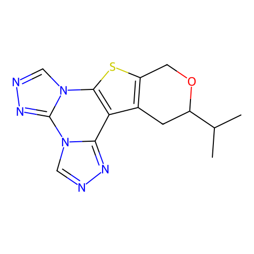 12-(propan-2-yl)-12,13-dihydro-10H-pyrano[4',3':4,5]thieno[3,2-e]bis[1,2,4]triazolo[4,3-a:4',3'-c]pyrimidine structure