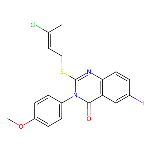 (E)-2-((3-chlorobut-2-en-1-yl)thio)-6-iodo-3-(4-methoxyphenyl)quinazolin-4(3H)-one structure