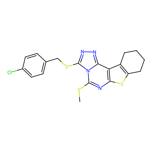 3-((4-chlorobenzyl)thio)-5-(methylthio)-8,9,10,11-tetrahydrobenzo[4,5]thieno[3,2-e][1,2,4]triazolo[4,3-c]pyrimidine structure