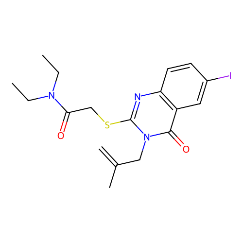 N,N-diethyl-2-((6-iodo-3-(2-methylallyl)-4-oxo-3,4-dihydroquinazolin-2-yl)thio)acetamide structure