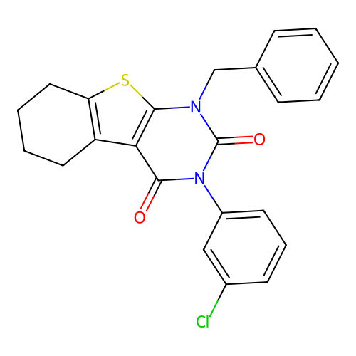 1-benzyl-3-(3-chlorophenyl)-5,6,7,8-tetrahydrobenzo[4,5]thieno[2,3-d]pyrimidine-2,4(1H,3H)-dione structure