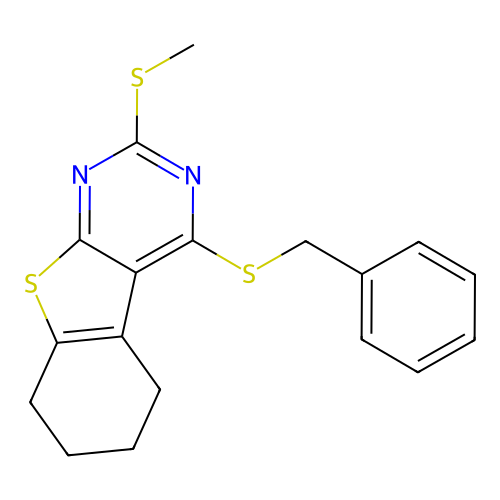 4-(benzylsulfanyl)-2-(methylsulfanyl)-5,6,7,8-tetrahydro[1]benzothieno[2,3-d]pyrimidine structure