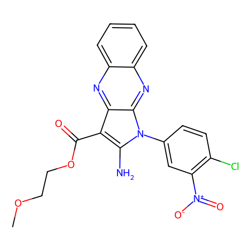 2-methoxyethyl 2-amino-1-(4-chloro-3-nitrophenyl)-1H-pyrrolo[2,3-b]quinoxaline-3-carboxylate structure