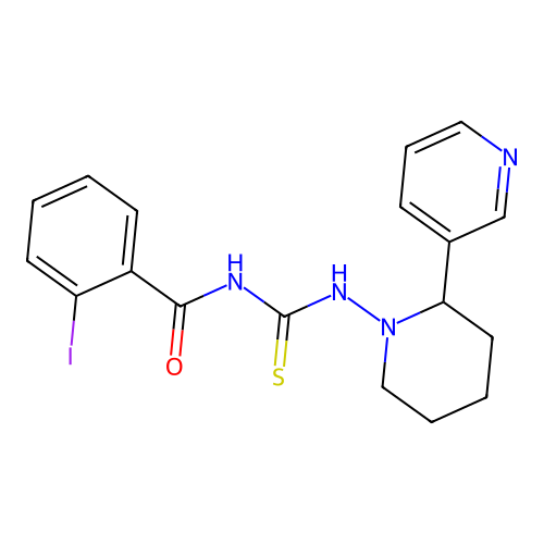 2-iodo-N-((2-(pyridin-3-yl)piperidin-1-yl)carbamothioyl)benzamide structure