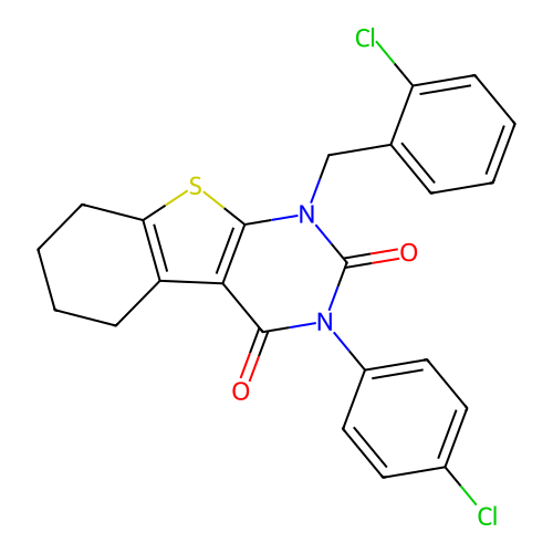 1-(2-chlorobenzyl)-3-(4-chlorophenyl)-5,6,7,8-tetrahydrobenzo[4,5]thieno[2,3-d]pyrimidine-2,4(1H,3H)-dione structure