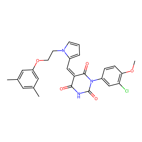 (5Z)-1-(3-chloro-4-methoxyphenyl)-5-({1-[2-(3,5-dimethylphenoxy)ethyl]-1H-pyrrol-2-yl}methylidene)pyrimidine-2,4,6(1H,3H,5H)-trione structure