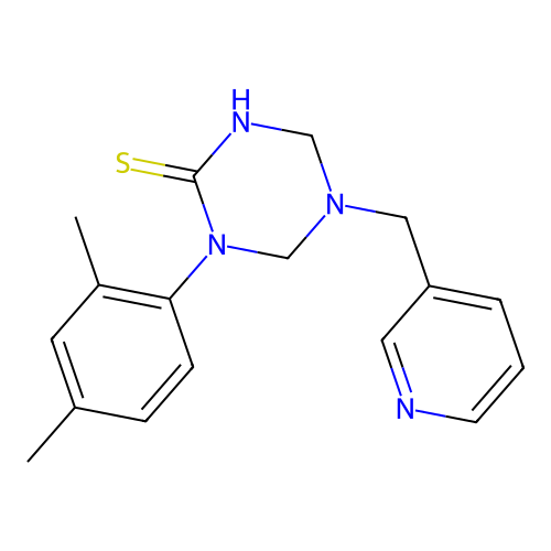 1-(2,4-Dimethylphenyl)-5-(pyridin-3-ylmethyl)-1,3,5-triazinane-2-thione structure