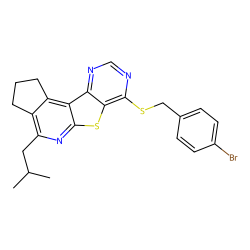 7-((4-bromobenzyl)thio)-4-isobutyl-2,3-dihydro-1H-cyclopenta[4',5']pyrido[3',2':4,5]thieno[3,2-d]pyrimidine structure