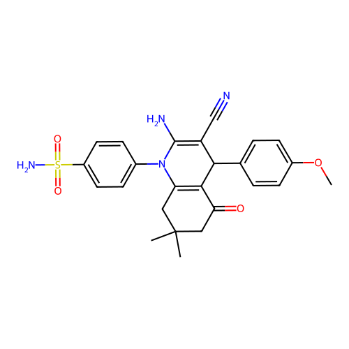 4-(2-amino-3-cyano-4-(4-methoxyphenyl)-7,7-dimethyl-5-oxo-5,6,7,8-tetrahydroquinolin-1(4h)-yl)benzenesulfonamide structure