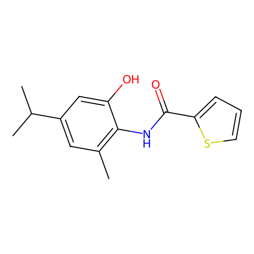 N-[2-hydroxy-6-methyl-4-(propan-2-yl)phenyl]thiophene-2-carboxamide structure