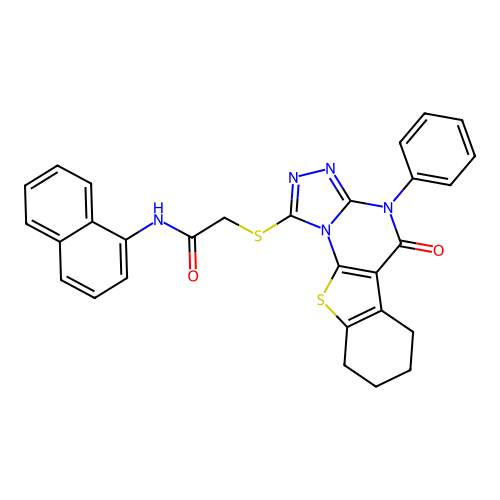 N-(naphthalen-1-yl)-2-((5-oxo-4-phenyl-4,5,6,7,8,9-hexahydrobenzo[4,5]thieno[3,2-e][1,2,4]triazolo[4,3-a]pyrimidin-1-yl)thio)acetamide structure