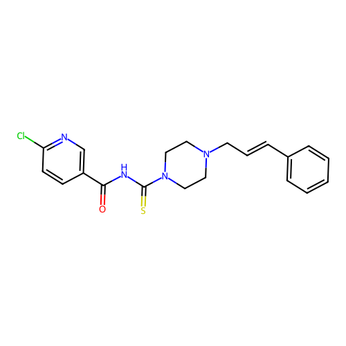 6-Chloro-N-[4-((E)-3-phenyl-allyl)-piperazine-1-carbothioyl]-nicotinamide structure