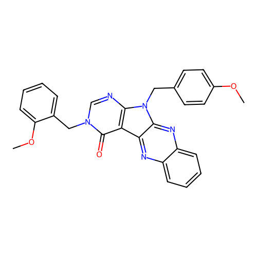 3-(2-methoxybenzyl)-11-(4-methoxybenzyl)-3,11-dihydro-4H-pyrimido[5',4':4,5]pyrrolo[2,3-b]quinoxalin-4-one structure