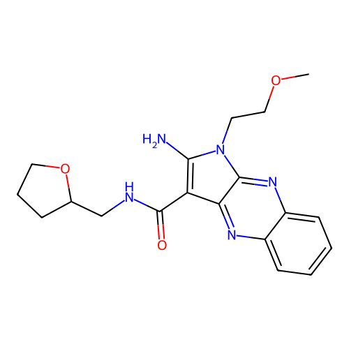 2-amino-1-(2-methoxyethyl)-N-(oxolan-2-ylmethyl)pyrrolo[3,2-b]quinoxaline-3-carboxamide structure
