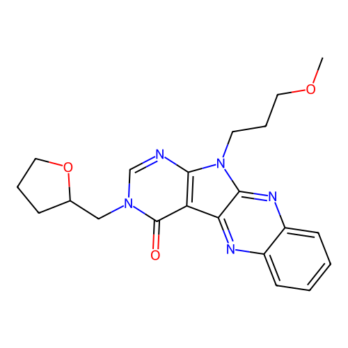 11-(3-methoxypropyl)-3-((tetrahydrofuran-2-yl)methyl)-3H-pyrimido[5',4':4,5]pyrrolo[2,3-b]quinoxalin-4(11H)-one structure