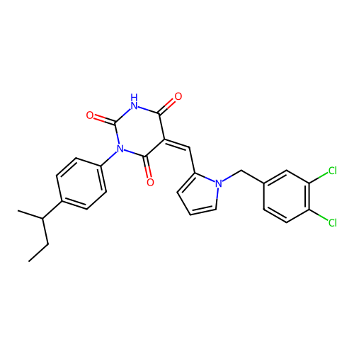(5Z)-1-(4-butan-2-ylphenyl)-5-[[1-[(3,4-dichlorophenyl)methyl]pyrrol-2-yl]methylidene]-1,3-diazinane-2,4,6-trione structure