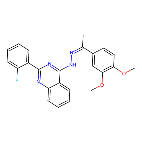 (Z)-4-(2-(1-(3,4-dimethoxyphenyl)ethylidene)hydrazinyl)-2-(2-fluorophenyl)quinazoline structure