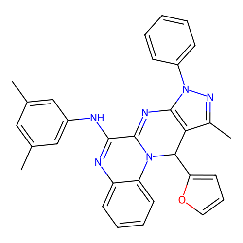 N-(3,5-dimethylphenyl)-11-(furan-2-yl)-10-methyl-8-phenyl-8,11-dihydropyrazolo[3',4':4,5]pyrimido[1,2-a]quinoxalin-6-amine structure