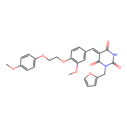 (5Z)-1-(furan-2-ylmethyl)-5-[[3-methoxy-4-[2-(4-methoxyphenoxy)ethoxy]phenyl]methylidene]-1,3-diazinane-2,4,6-trione structure