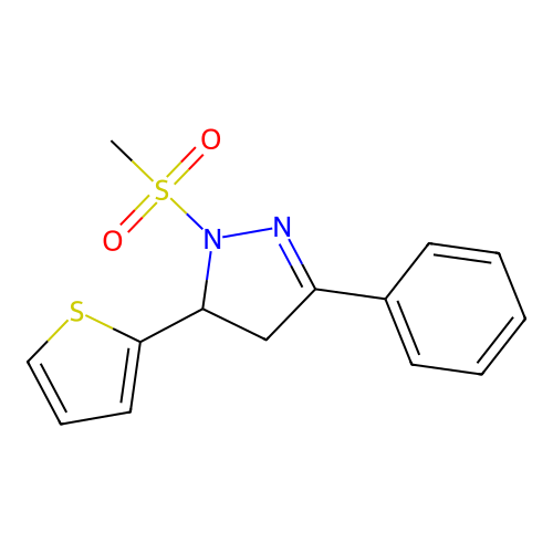 1-(methylsulfonyl)-3-phenyl-5-(thiophen-2-yl)-4,5-dihydro-1H-pyrazole structure