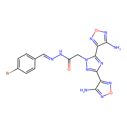 (E)-2-(3,5-bis(4-amino-1,2,5-oxadiazol-3-yl)-1H-1,2,4-triazol-1-yl)-N'-(4-bromobenzylidene)acetohydrazide structure