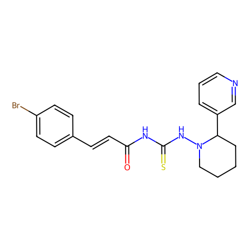 (2E)-3-(4-bromophenyl)-N-{[2-(pyridin-3-yl)piperidin-1-yl]carbamothioyl}prop-2-enamide structure