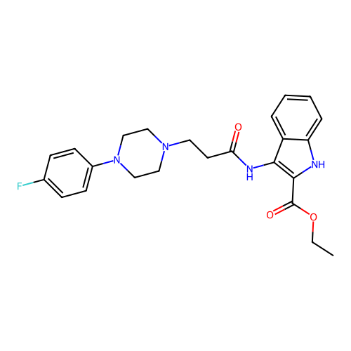 Ethyl 3-[3-[4-(4-fluorophenyl)piperazin-1-yl]propanoylamino]-1H-indole-2-carboxylate structure