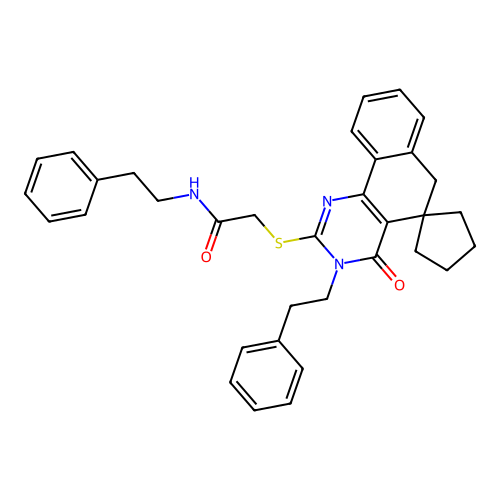 2-((4-oxo-3-phenethyl-4,6-dihydro-3H-spiro[benzo[h]quinazoline-5,1'-cyclopentan]-2-yl)thio)-N-phenethylacetamide structure