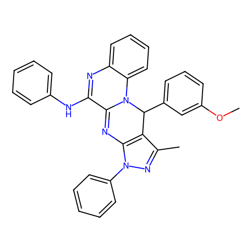 11-(3-methoxyphenyl)-10-methyl-N,8-diphenyl-8,11-dihydropyrazolo[3',4':4,5]pyrimido[1,2-a]quinoxalin-6-amine structure