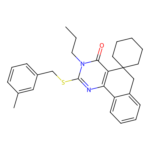 2-((3-methylbenzyl)thio)-3-propyl-3H-spiro[benzo[h]quinazoline-5,1'-cyclohexan]-4(6H)-one structure