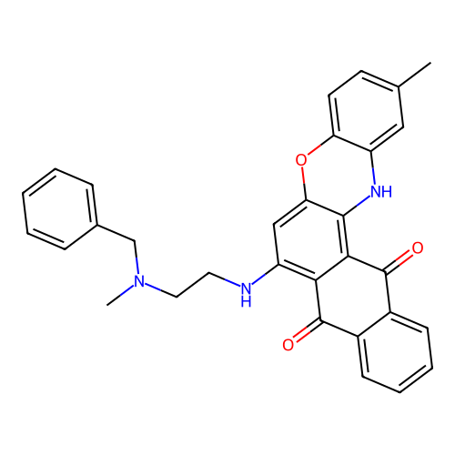 7-((2-(benzyl(methyl)amino)ethyl)amino)-2-methyl-8H-naphtho[2,3-a]phenoxazine-8,13(14H)-dione structure