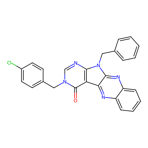 11-benzyl-3-(4-chlorobenzyl)-3H-pyrimido[5',4':4,5]pyrrolo[2,3-b]quinoxalin-4(11H)-one structure