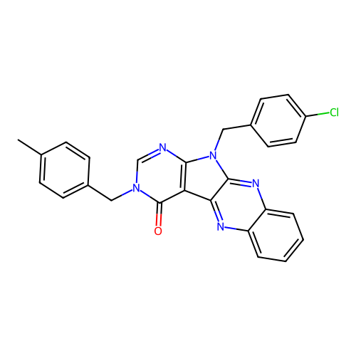 11-(4-chlorobenzyl)-3-(4-methylbenzyl)-3H-pyrimido[5',4':4,5]pyrrolo[2,3-b]quinoxalin-4(11H)-one structure