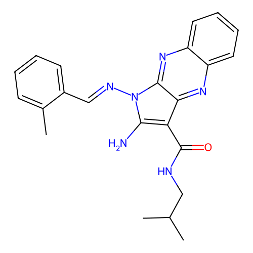(E)-2-amino-N-isobutyl-1-((2-methylbenzylidene)amino)-1H-pyrrolo[2,3-b]quinoxaline-3-carboxamide structure
