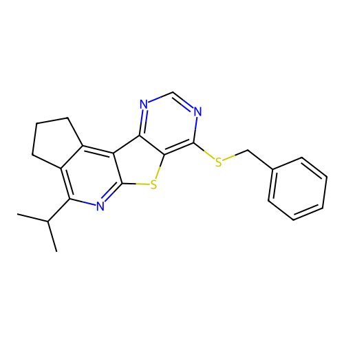 7-(benzylsulfanyl)-4-(propan-2-yl)-2,3-dihydro-1H-cyclopenta[4',5']pyrido[3',2':4,5]thieno[3,2-d]pyrimidine structure