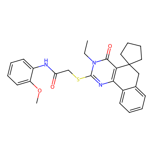 2-((3-ethyl-4-oxo-4,6-dihydro-3H-spiro[benzo[h]quinazoline-5,1'-cyclopentan]-2-yl)thio)-N-(2-methoxyphenyl)acetamide structure